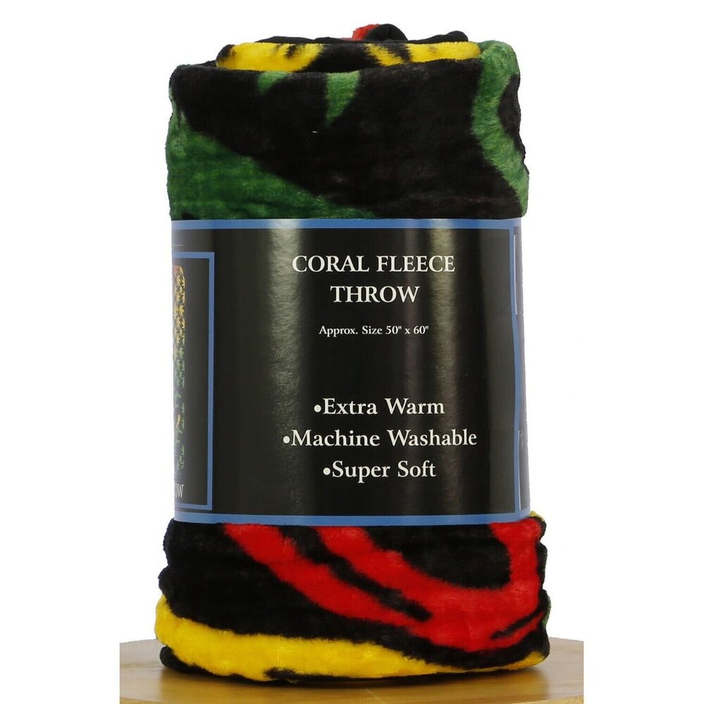 New One Love Rasta Pot Leaf Plush Fleece Throw Gift Blanket Weed Smoke Marijuana - Picture 4 of 4